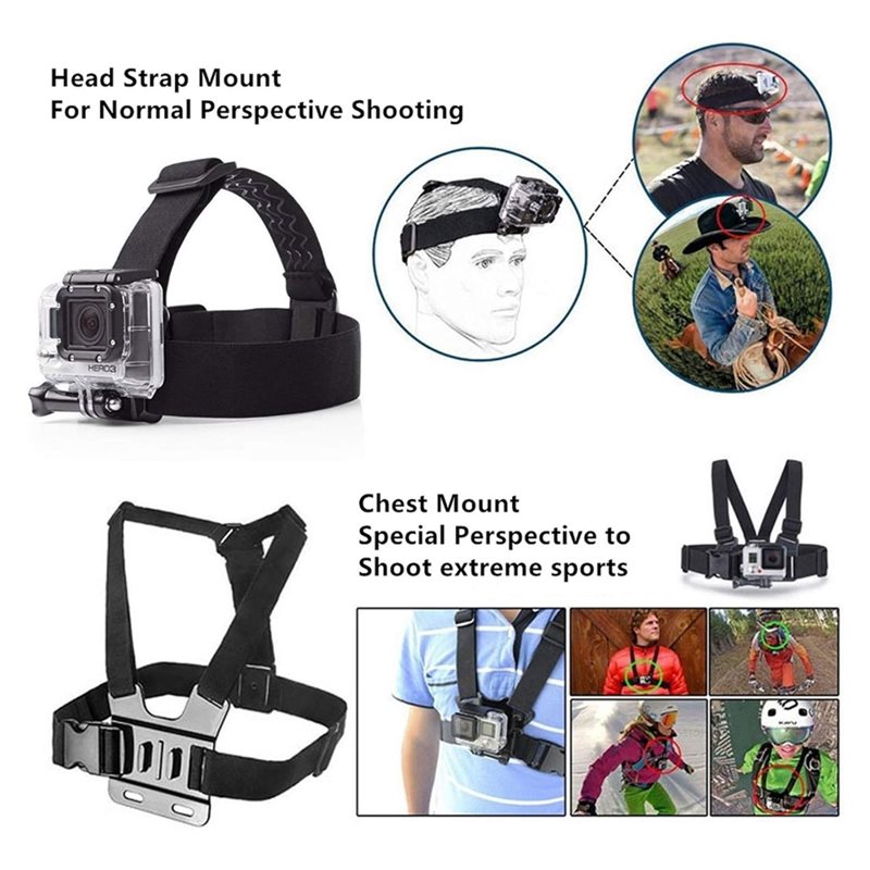 Action Camera Chest Strap Harness Mount - حزام تثبيت على الصدر والرأس لكاميرا
