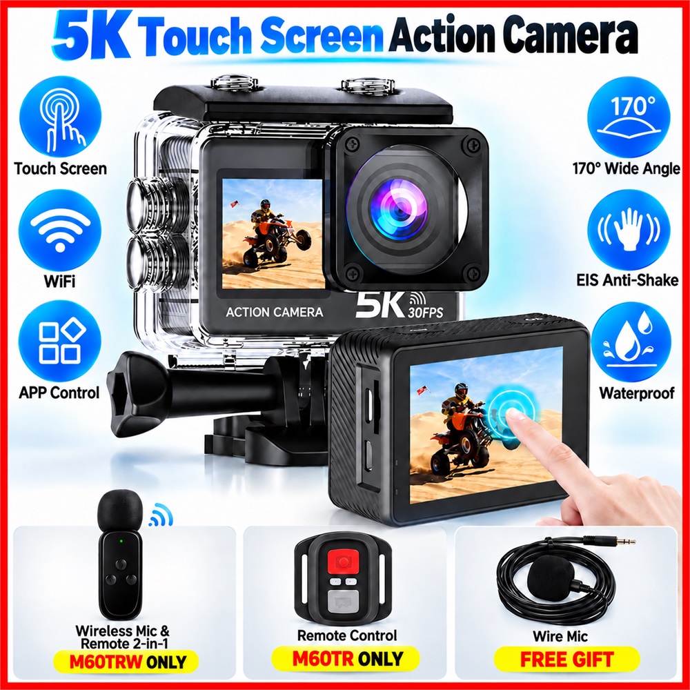 Action Camera 4K 60Fps Dual Screen - كاميرا الحركة 5K 4K60FPS EIS 48MP