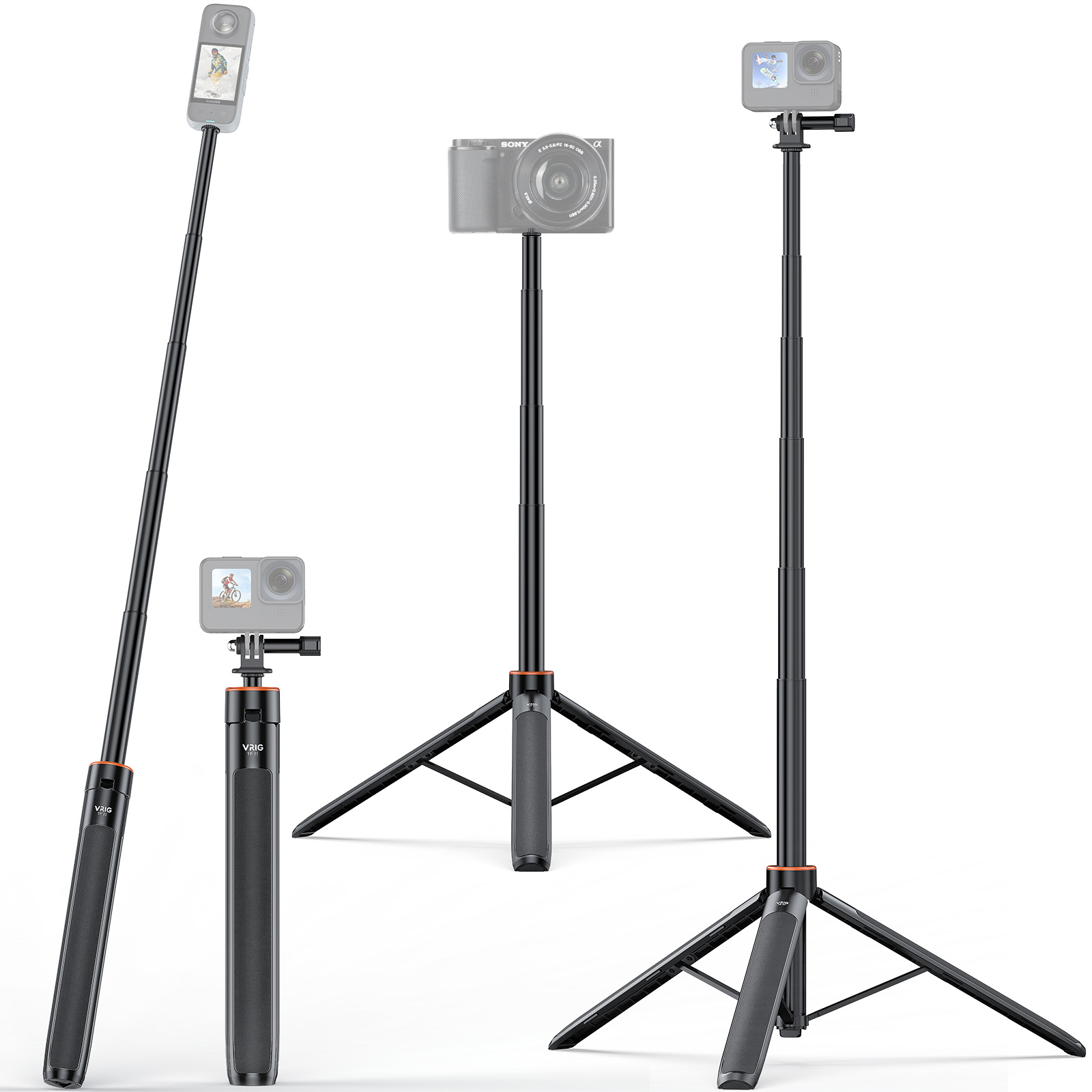 Action Camera Selfie Stick Invisible - VRIG TP21: حامل ثلاثي القوائم لتصوير