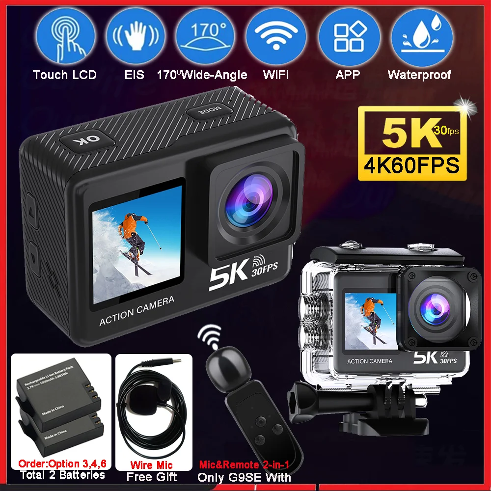 Action Camera 4K 60Fps Dual Screen - كاميرا G9SE الرياضية بدقة 5K وسرعة