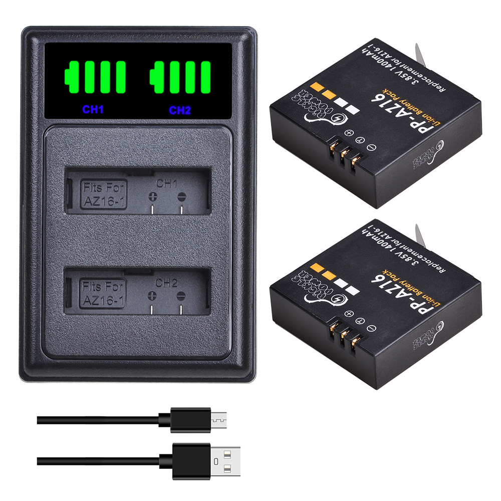 1400mAh بطارية AZ16-1/شاحن مزد - مراجعة Action Camera Battery Charger Dual Pack وسعره