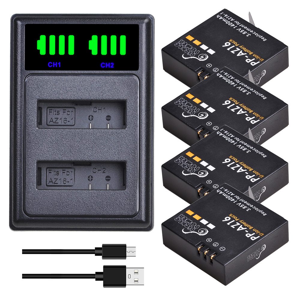 1400mAh بطارية AZ16-1/شاحن مزد - مراجعة Action Camera Battery Charger Dual Pack وسعره