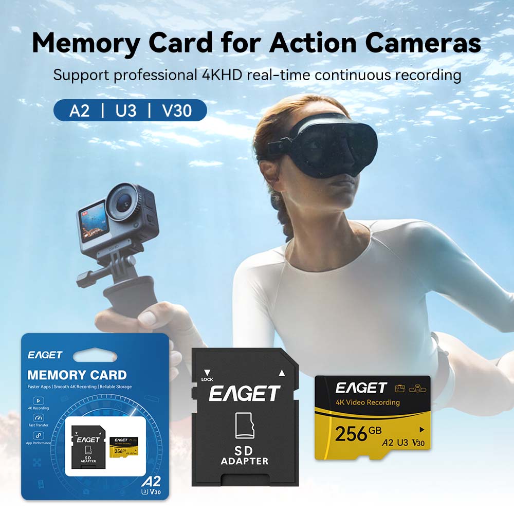 بطاقة ذاكرة EAGET TF Micro SD  - مراجعة Action Camera Micro Sd Card 128Gb V30 وسعره