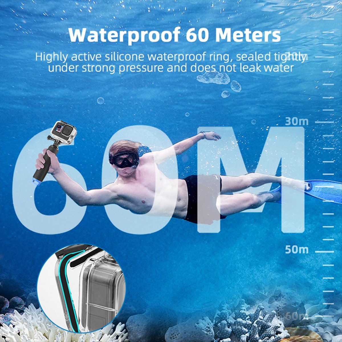 حافظة مقاومة للماء M05K 60M لك - مراجعة Action Camera Diving Case Underwater 60M وسعره