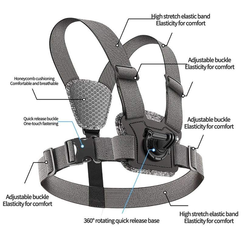 حزام تثبيت قابل للتعديل على ال - مراجعة Action Camera Chest Strap Harness Mount وسعره