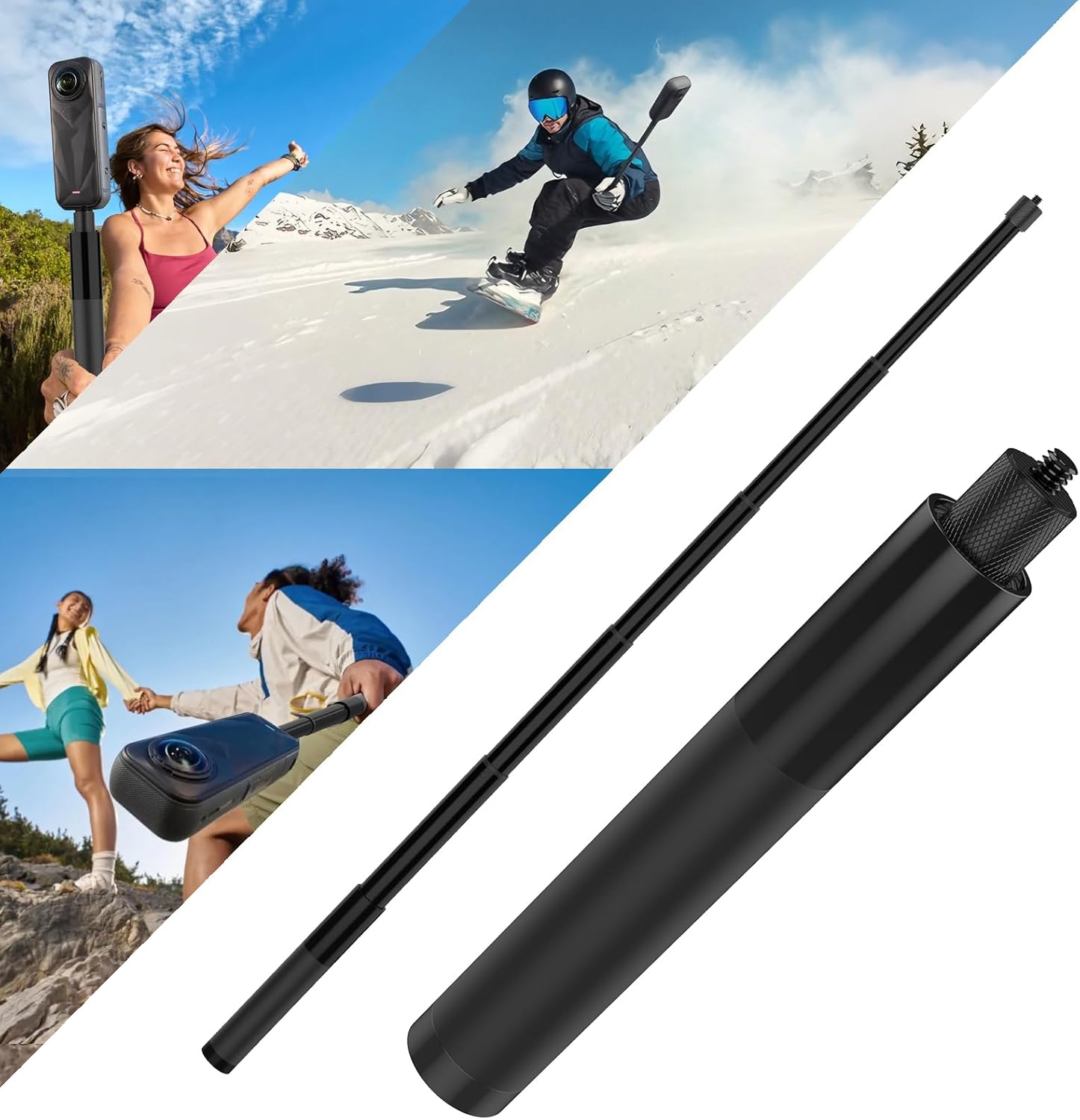 عصا سيلفي غير مرئية بطول 70 سم - مراجعة Action Camera Selfie Stick Invisible وسعره