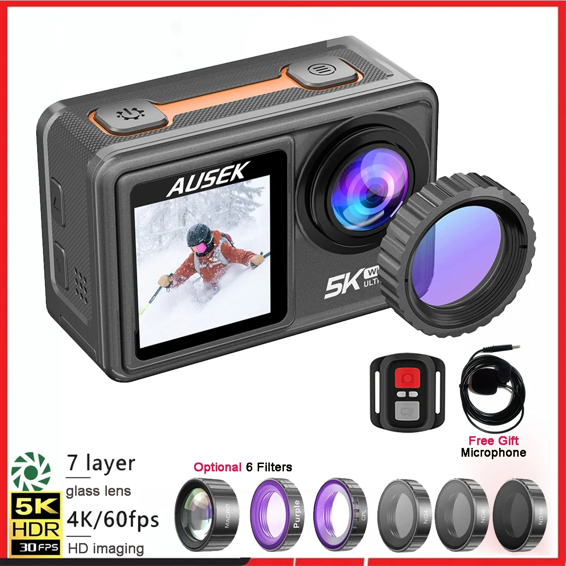 كاميرا رياضية مقاومة للماء مع  - مراجعة Action Camera 4K 60Fps Dual Screen وسعره