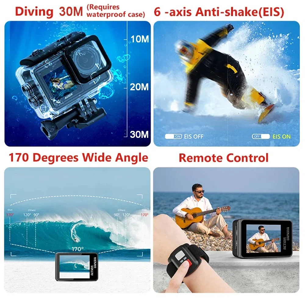 كاميرا رياضية مقاومة للماء مع  - مراجعة Action Camera 4K 60Fps Dual Screen وسعره