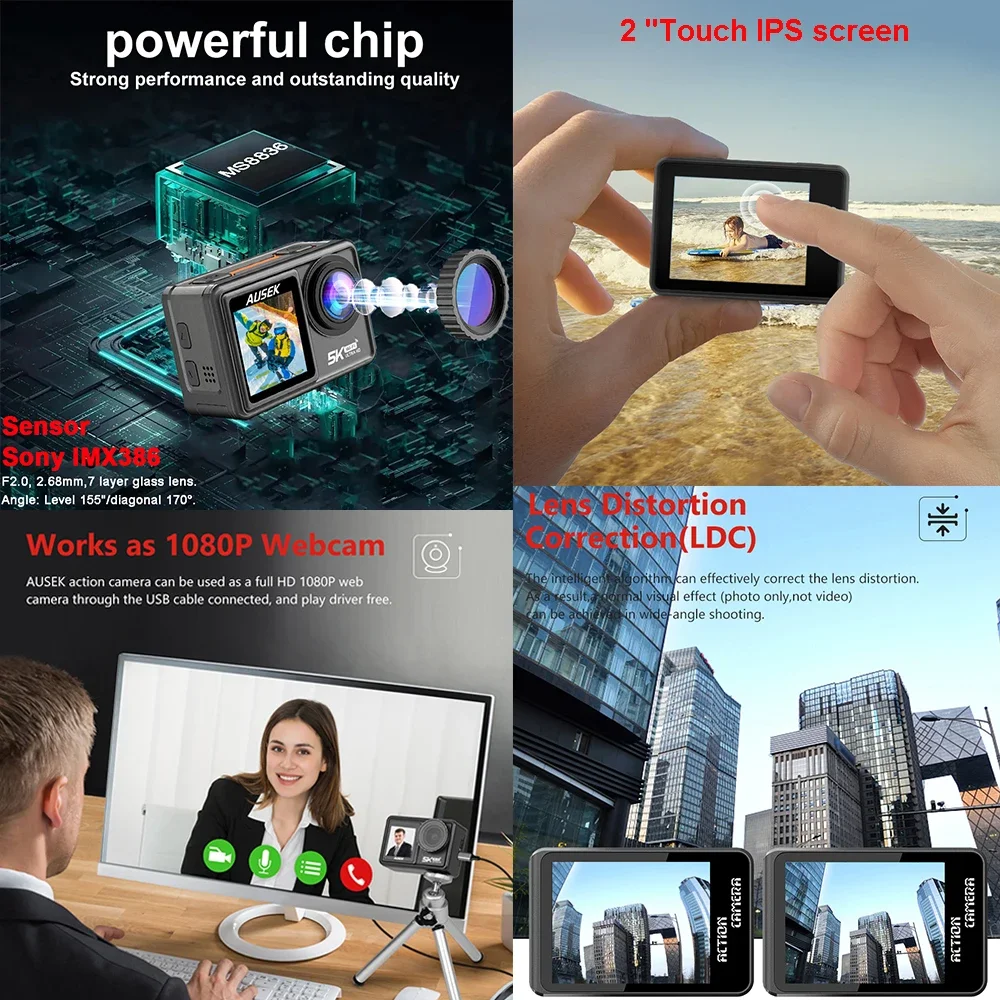 كاميرا رياضية مقاومة للماء مع  - مراجعة Action Camera 4K 60Fps Dual Screen وسعره