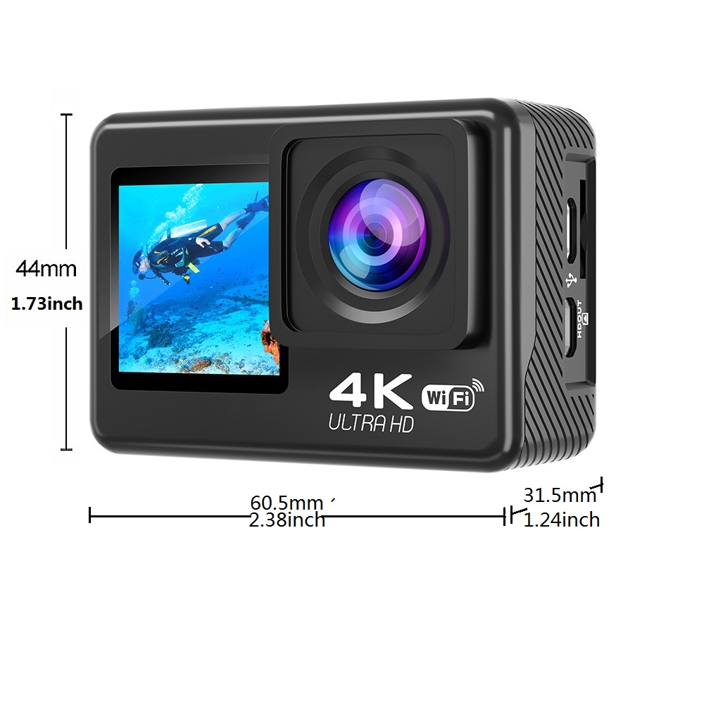 كاميرا الحركة 4K/30FPS مع شاشا - مراجعة Action Camera 4K 60Fps Dual Screen وسعره