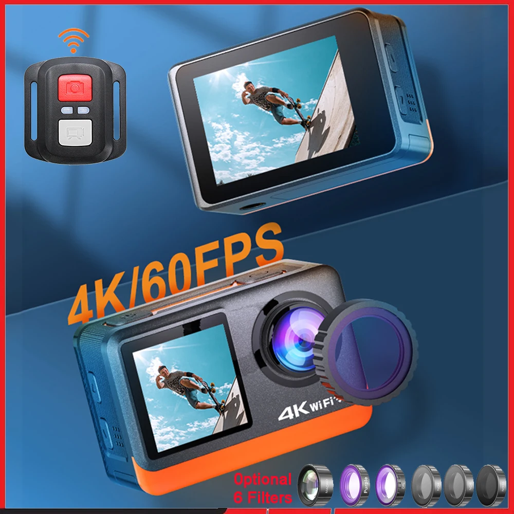 كاميرا الحركة 2 بوصة تعمل بالل - مراجعة Action Camera 4K 60Fps Dual Screen وسعره